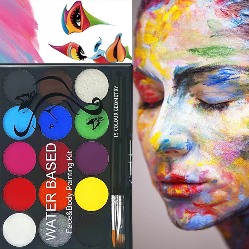 VERONNI 15-Color Face & Body Paint Palette | Non-Toxic Face & Body Paint QXL