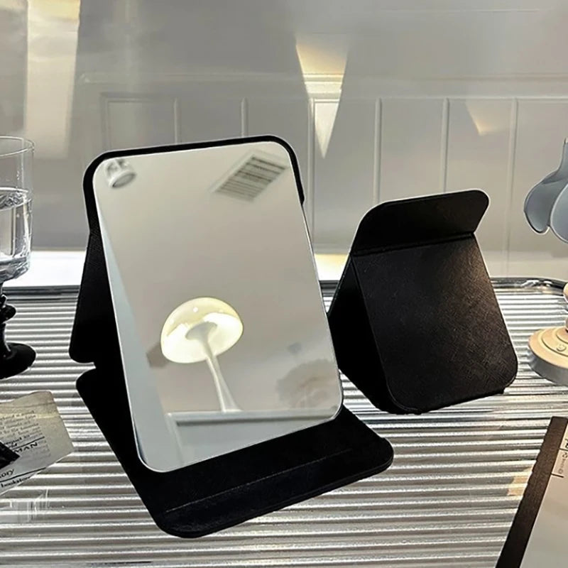 Foldable PU Leather Compact Makeup Mirror – Portable Black Compact Makeup Mirror QXL