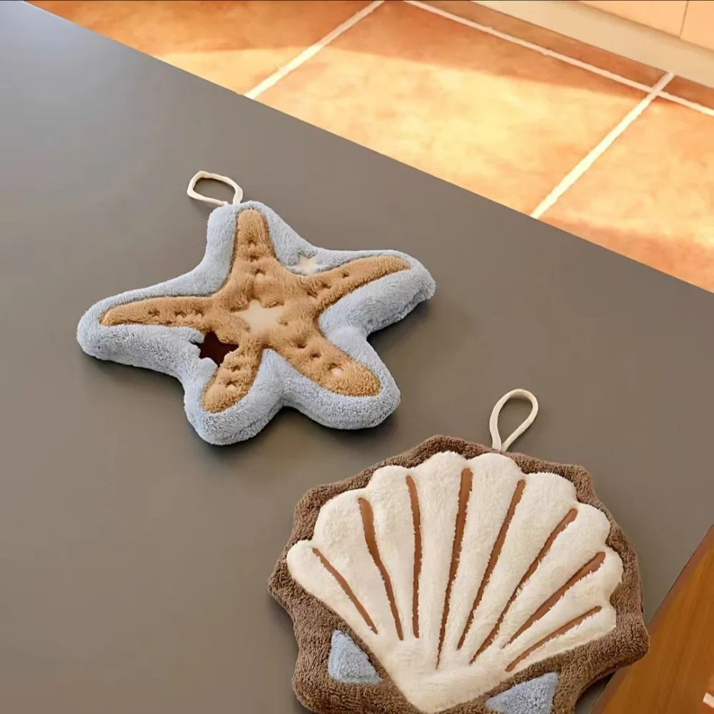 Ocean Shell Starfish Plush Hand Towel | Bathroom & Kitchen Decorative Hand Towel QXL