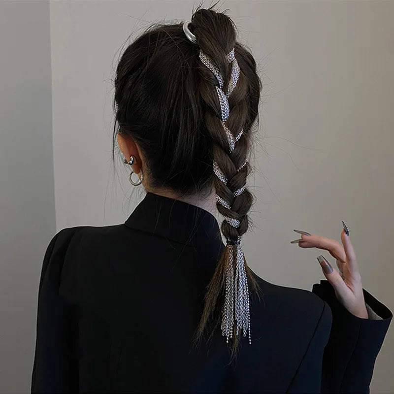 Silver Chain Tassel Hair Clip | Bridal Metal Ring Accessory Bridal Hair Clip QXL