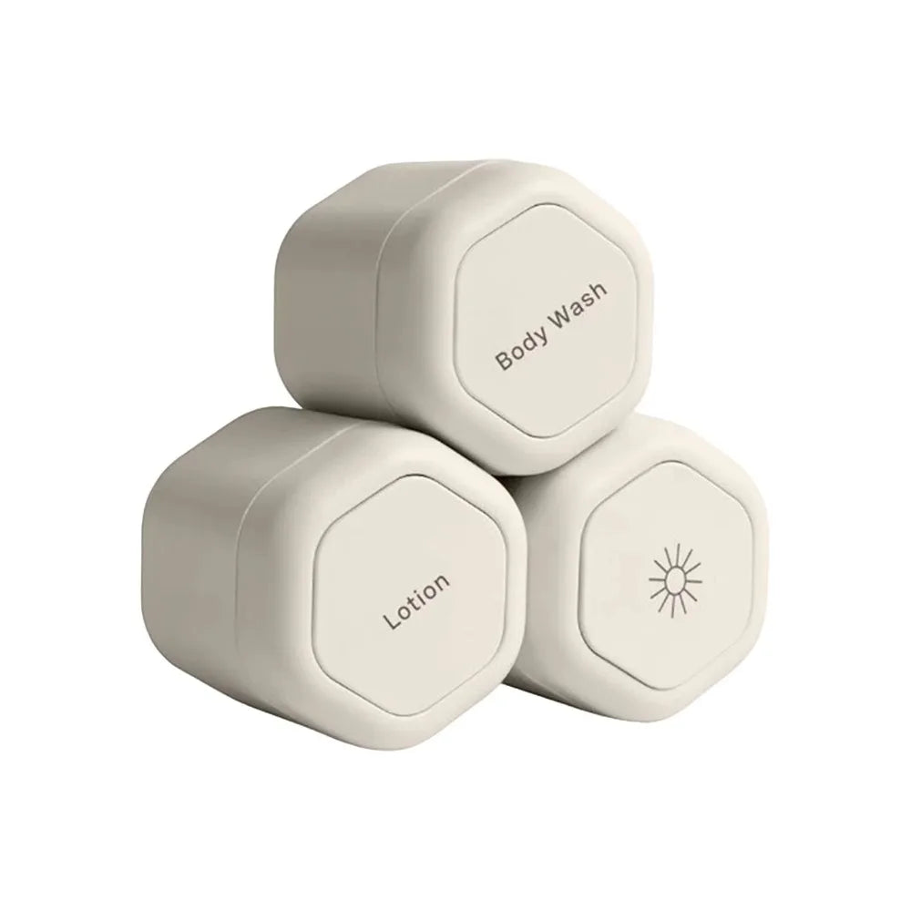3-Pack Magnetic Travel Capsule Jars | Refillable Leak-Proof Pots Travel Sample Jars QXL Beige