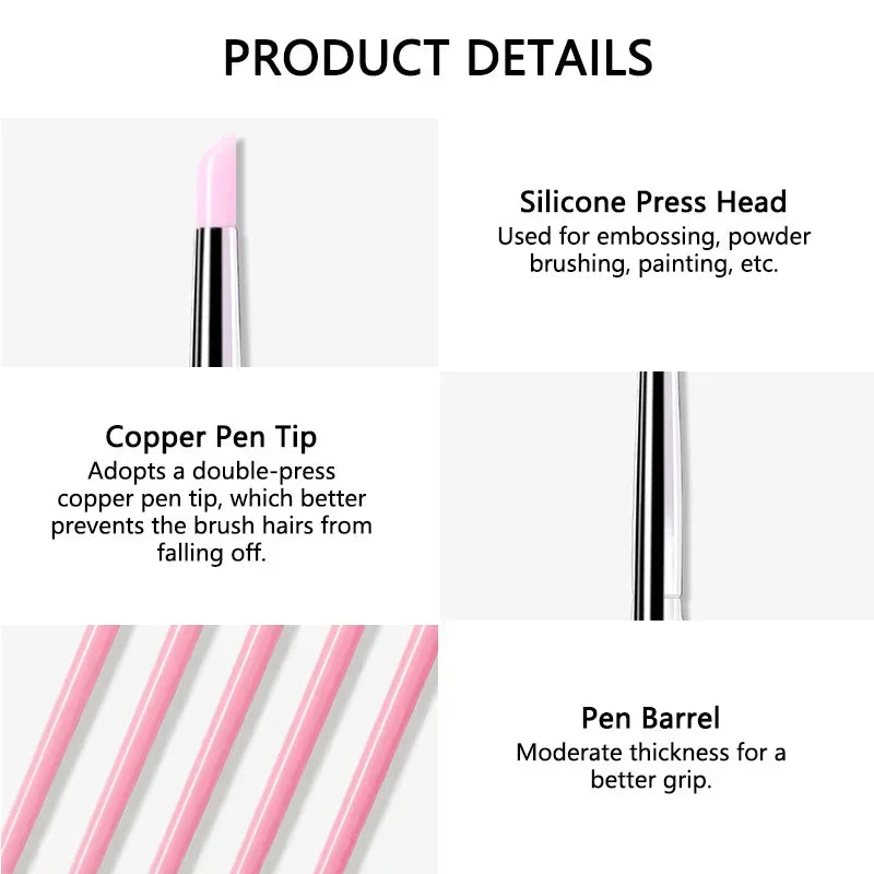 5-Pc Silicone Nail Art Brush Set | UV Gel & 3D Dotting Pens Nail Art Brush Set QXL