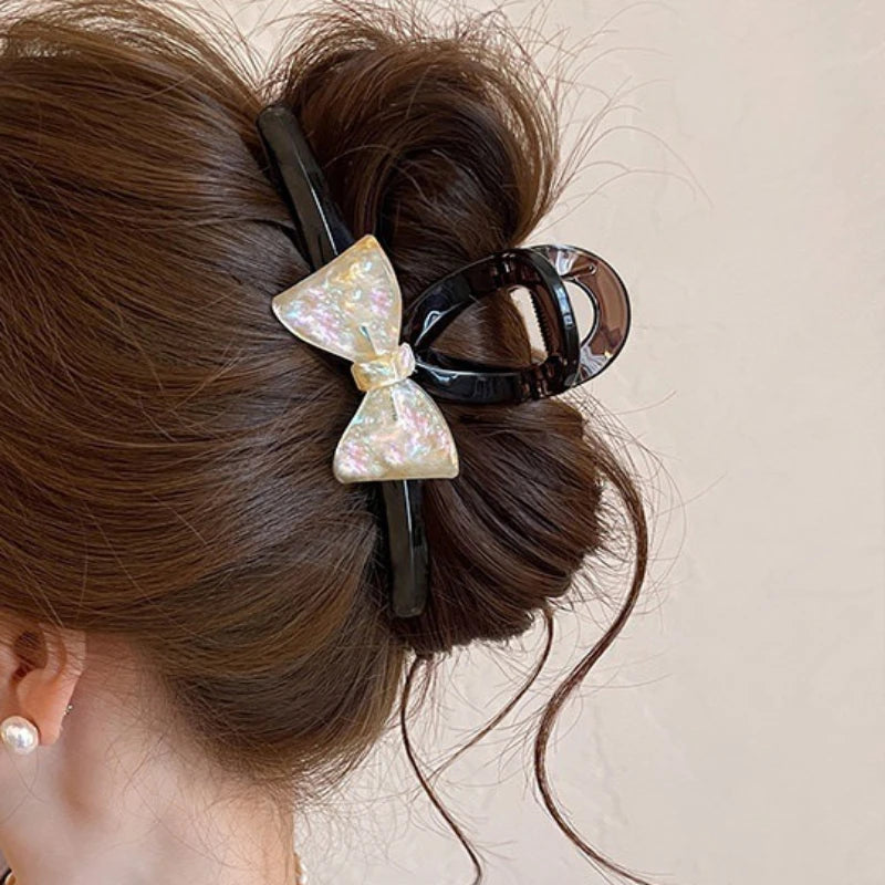 Iridescent Pearlescent Bow Claw Clip | Translucent Shark Clip Hair Claw Clip QXL