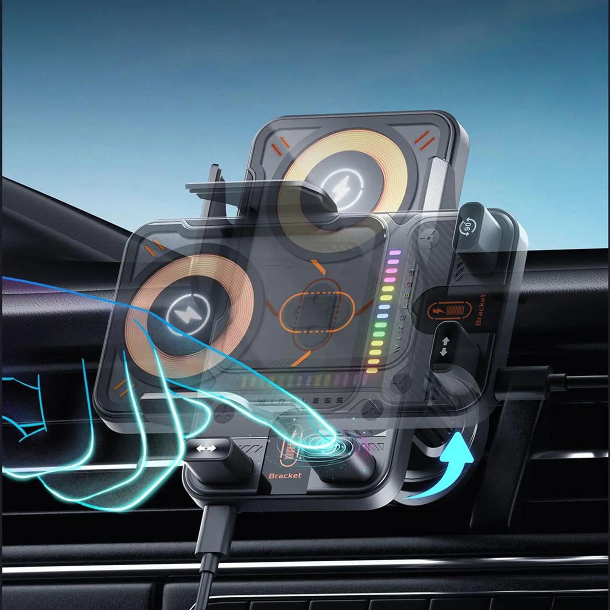15W Wireless Car Phone Holder | Auto-Clamp Air Vent Mount Wireless Car Phone Mount QXL
