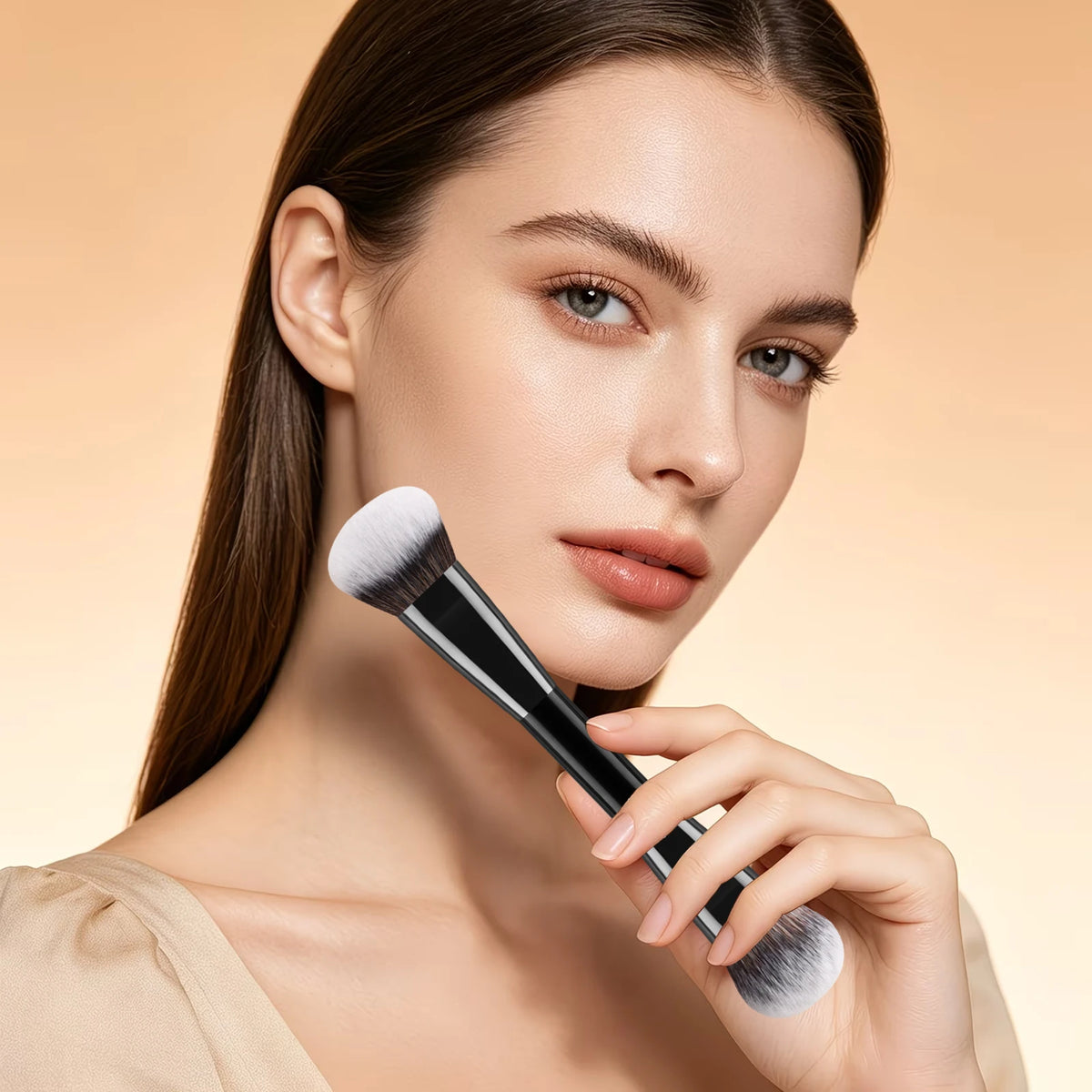 Ronshadow 2-in-1 Blush & Contour Brush | Mini Travel Makeup Makeup Brush QXL