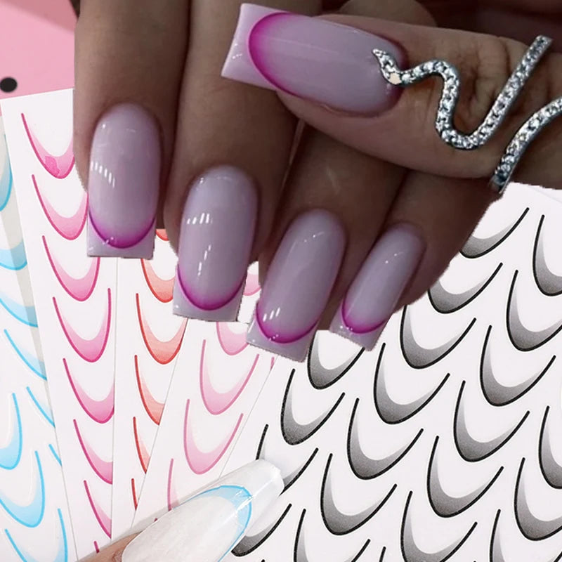 Gradient French Stripe Nail Stickers | Self-Adhesive Decals Nail Art Stickers QXL
