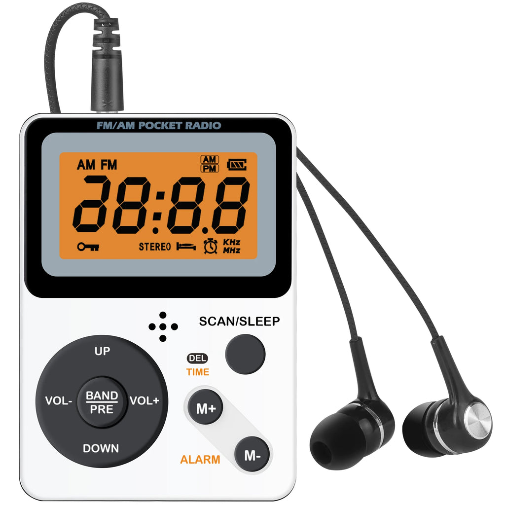 YITHOR Pocket AM/FM Radio | Battery Operated & Portable Portable AM/FM Radio QXL WHITE