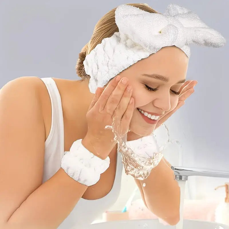4-Pc Silicone Face Scrub Brush Set | Headband & Wristbands Facial Cleansing Brush Set QXL