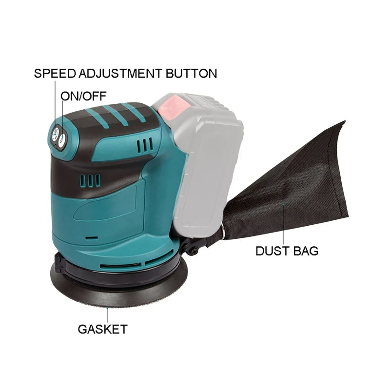 3-Speed Cordless Orbital Sander for Makita 18V Battery 125mm Cordless Orbital Sander QXL