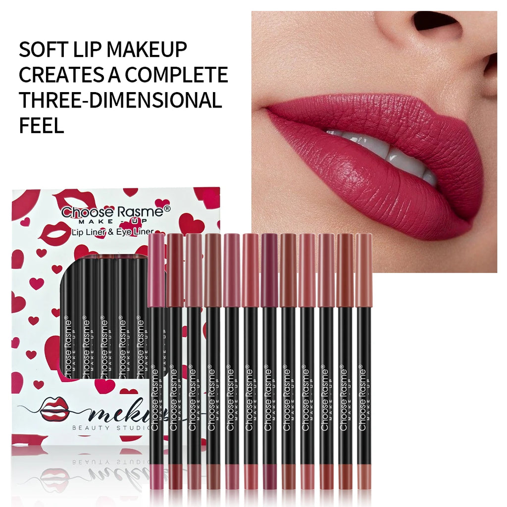 12-Piece Matte Lip Liner Set – Waterproof, Long-Lasting Nudes Lip Liner Set QXL CR0214