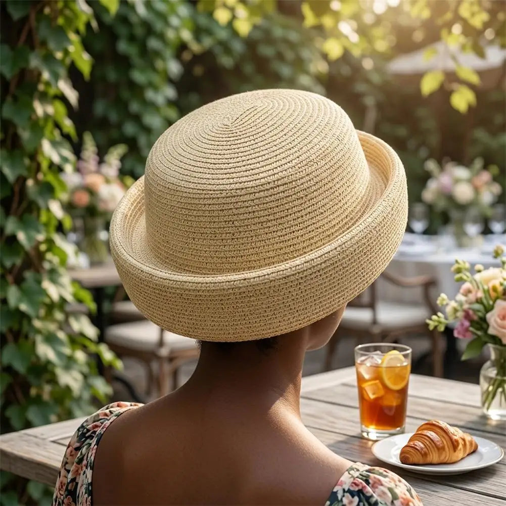 Women's Raffia Straw Sun Hat | French Retro Beach Beret Women's Sun Hat QXL