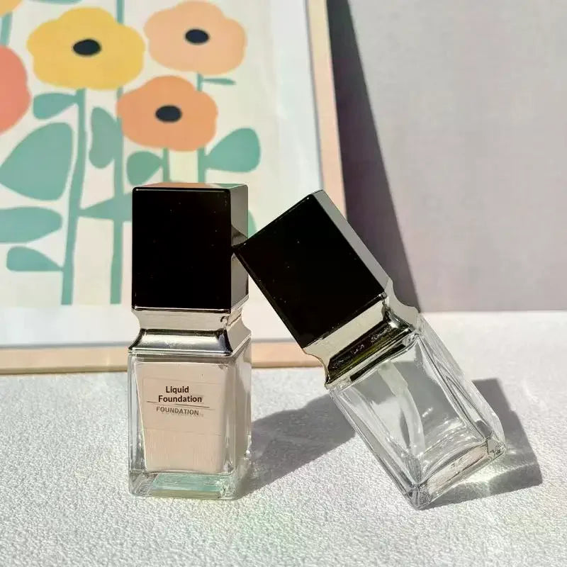 Square Glass Pump Bottle 15–40ml | Refillable Foundation Container Glass Pump Bottle QXL