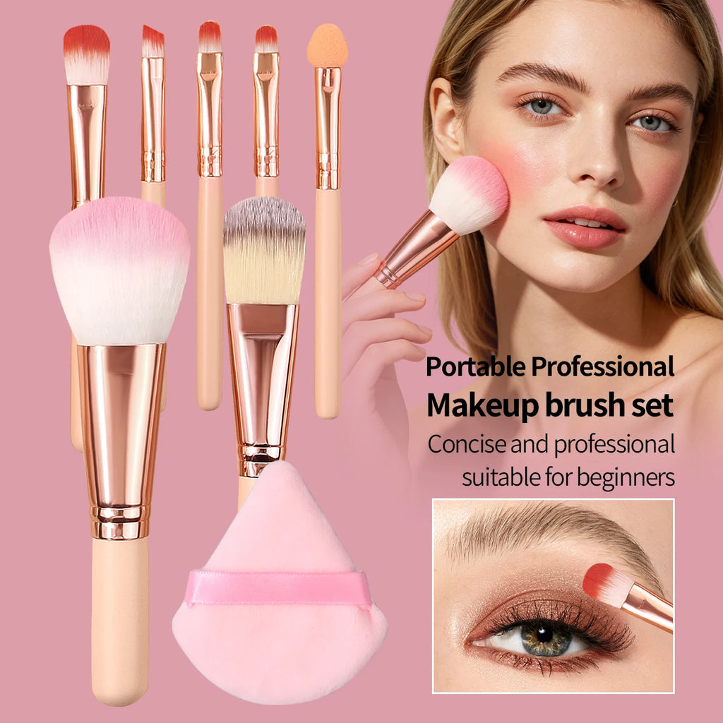 KOSSHOW 8-Pc Pink Gradient Makeup Brush Set | Beginner Kit Makeup Brush Set QXL Light Yellow