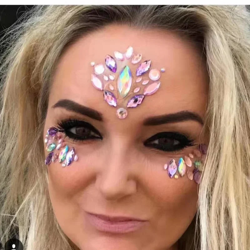 3D Rhinestone Face Jewels & Body Gem Stickers | Party Makeup Face Gem Stickers QXL