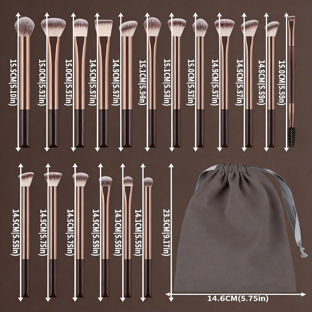 19-Piece Makeup Brush Set with Velvet Case | Coffee Brown Makeup Brush Set QXL