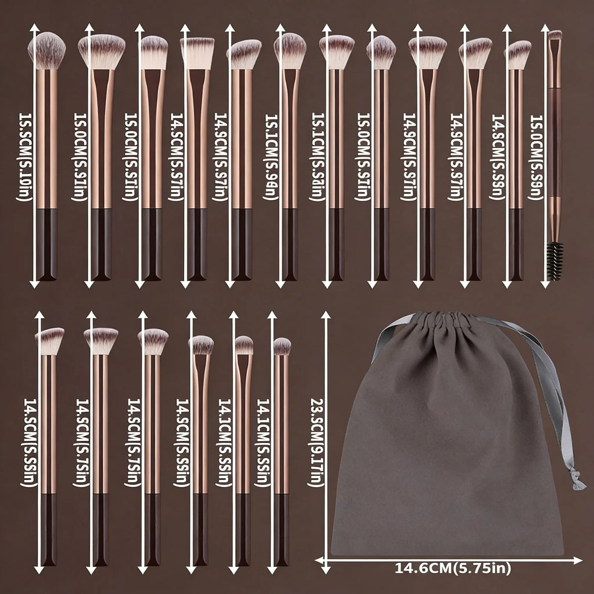 19-Piece Makeup Brush Set with Velvet Case | Coffee Brown Makeup Brush Set QXL