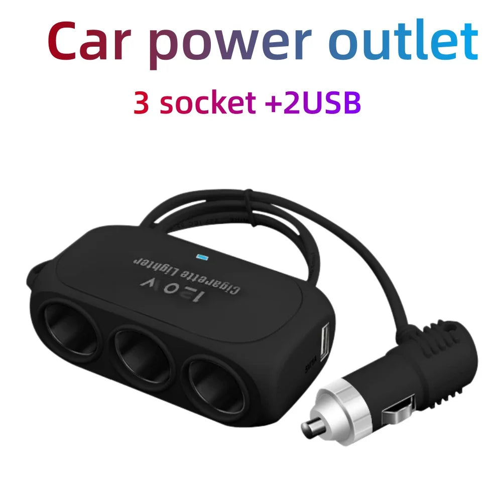 120W Car Cigarette Lighter Splitter 3-Socket USB-C Fast Charger Car Charger Splitter QXL