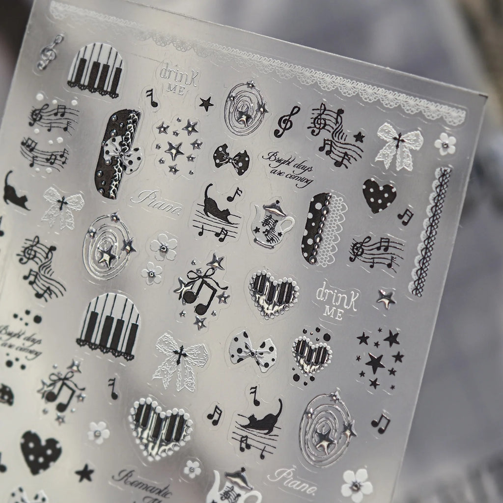 5D Piano Nail Stickers – Retro Music Note & Lace Decals Nail Art Stickers QXL