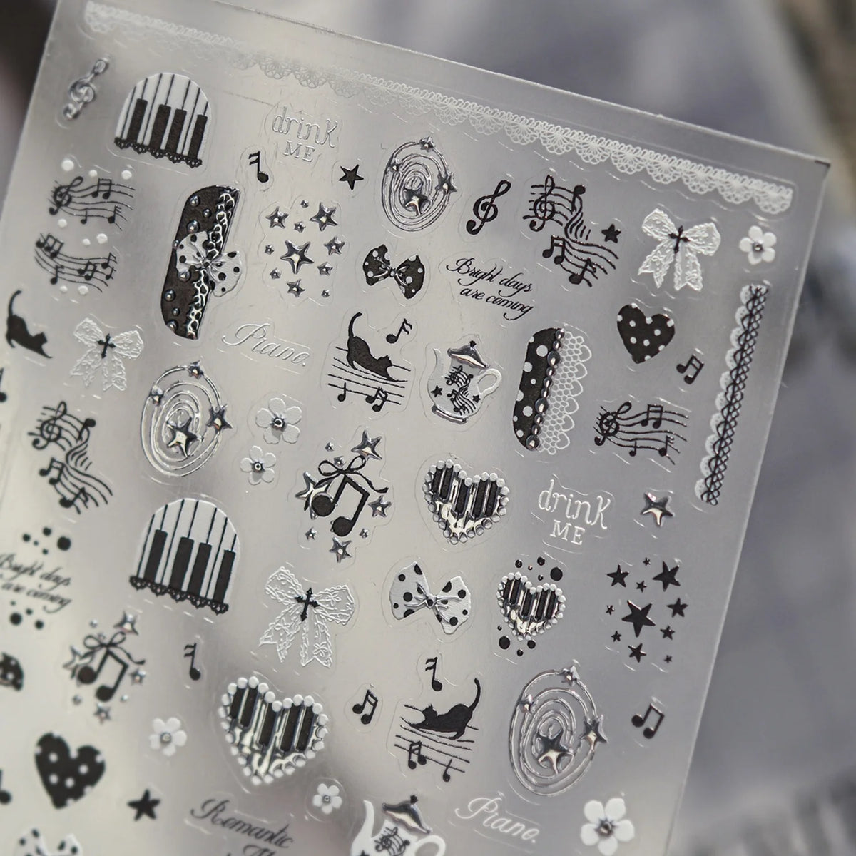 5D Piano Nail Stickers – Retro Music Note & Lace Decals Nail Art Stickers QXL
