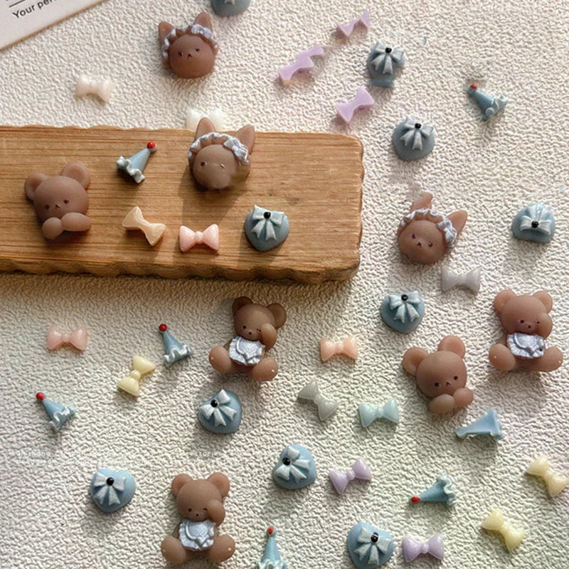 3D Bear & Bow Nail Art Charms – 10-Pack DIY Manicure Nail Art Charms QXL