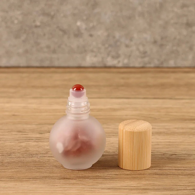 20ml Crystal Stone Roller Bottle | Jade Ball & Bamboo Lid Roller Perfume Bottle QXL Red
