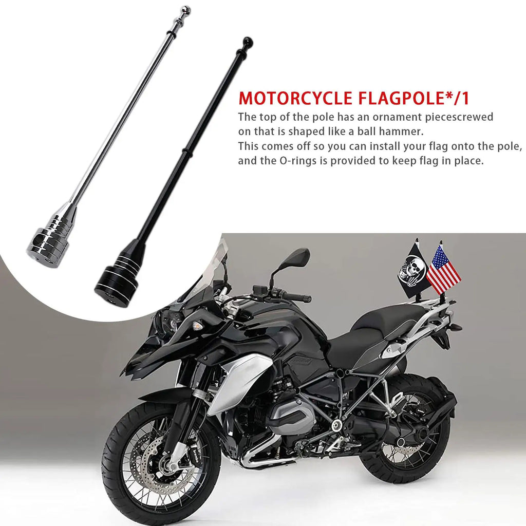 Motorcycle Luggage Rack Flag Pole Mount | Chrome & Black Motorcycle Flag Mount QXL