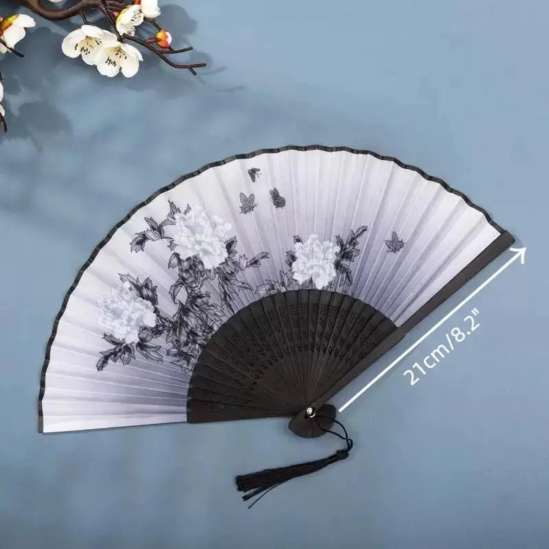 Chinese Bamboo Folding Fan | Silk Flower Dance & Decor Prop Folding Hand Fan QXL