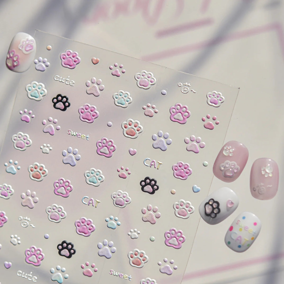 5D Cat Paw Nail Stickers | Cute Self-Adhesive Nail Art Decals Nail Art Stickers QXL