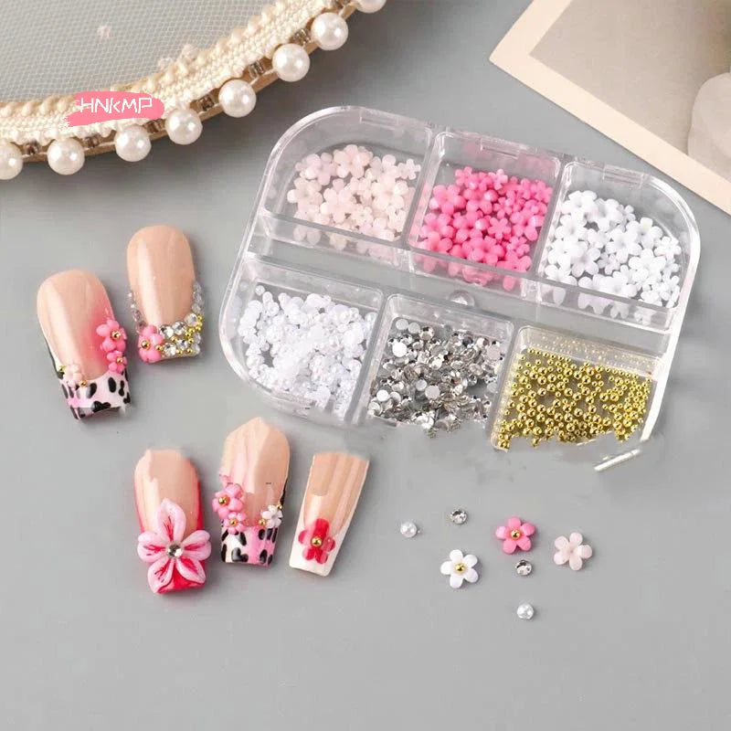 6-Grid 3D Flower Nail Art Charms | Kawaii Resin DIY Decor Nail Art Charms QXL