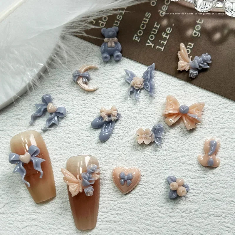 20-Pc 3D Luminous Nail Charms | Flower Butterfly Bow Resin Set Nail Art Charms QXL