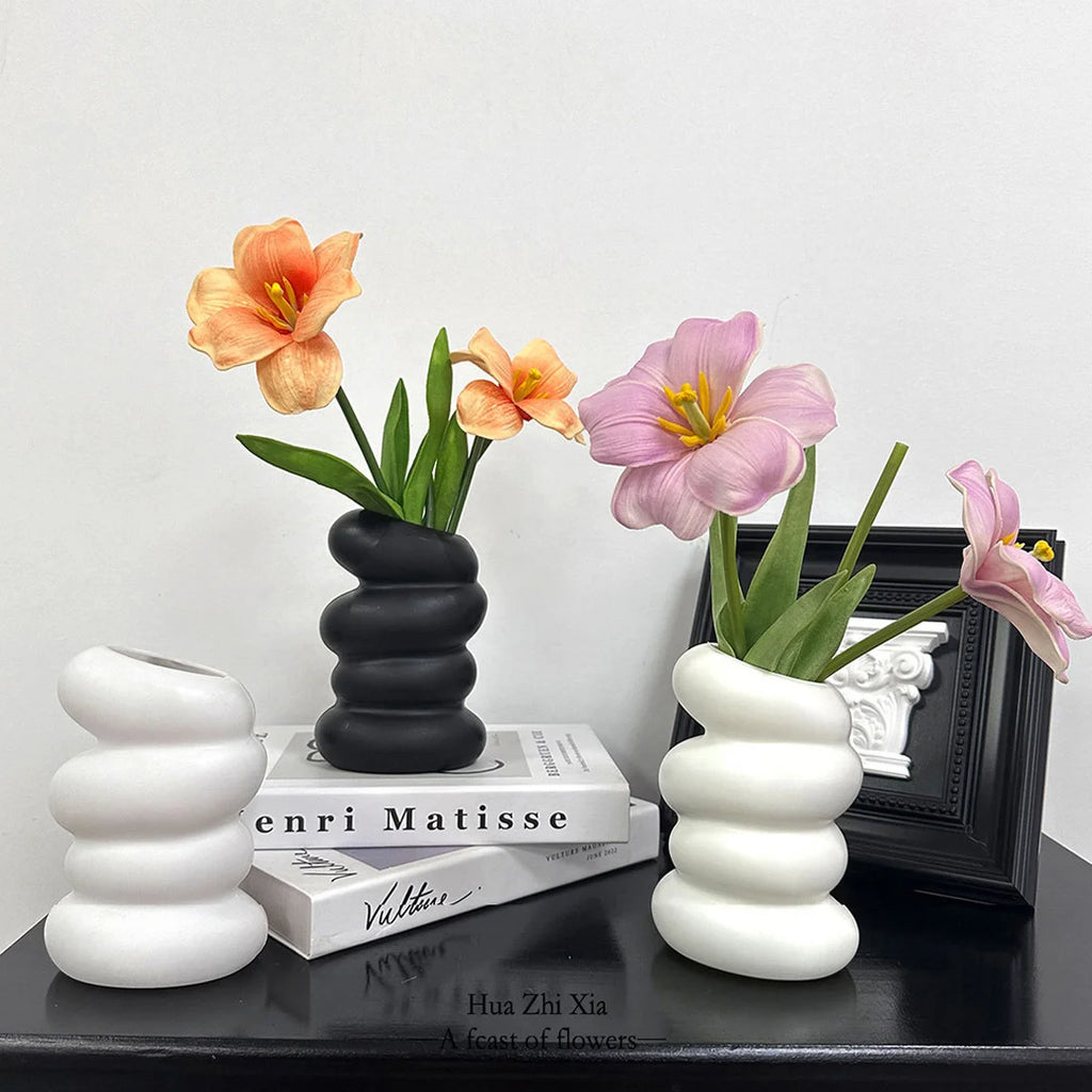 Simple Solid Color Plastic Vase | Home Flower Arrangement Décor Decorative Vase QXL