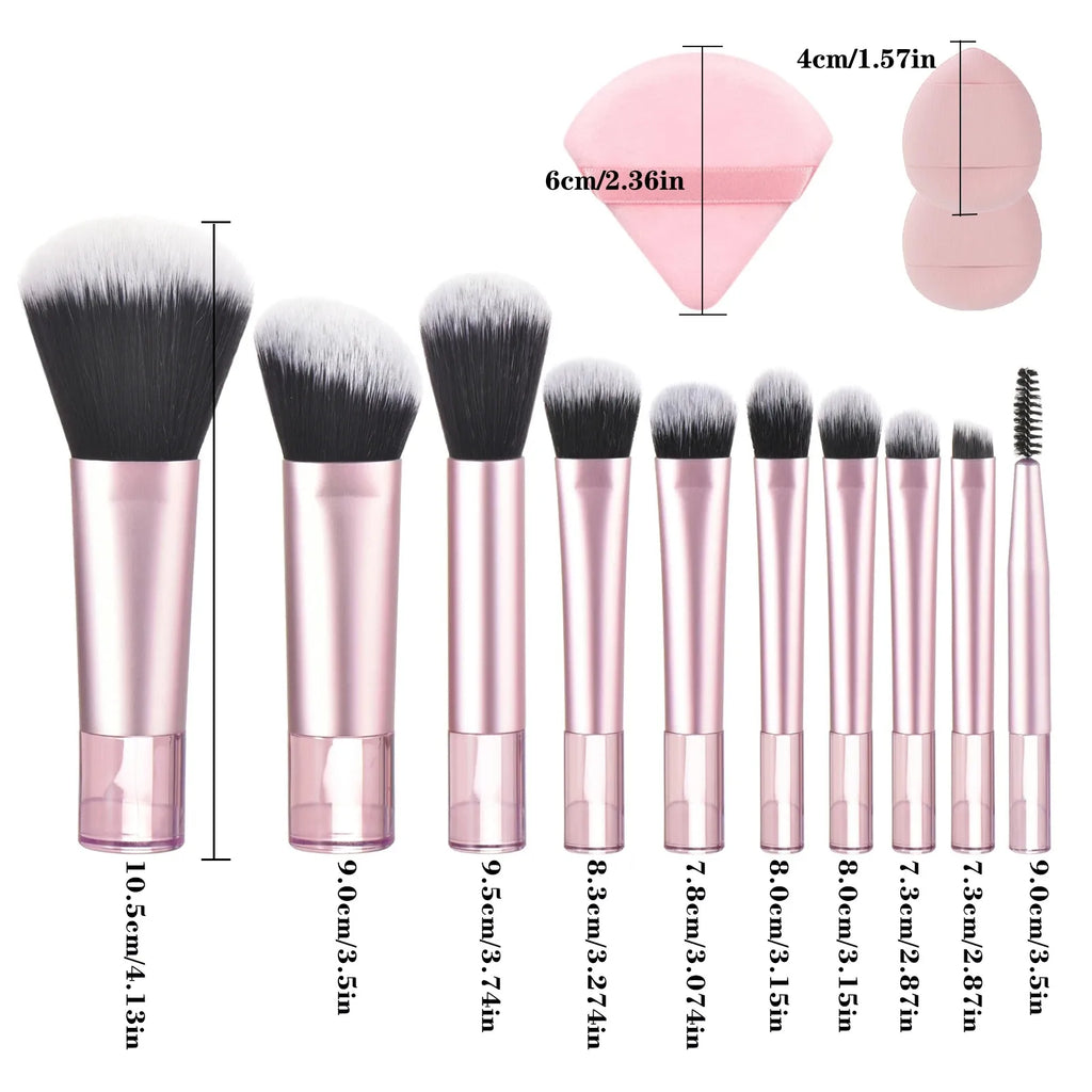 10-Pc Mini Travel Makeup Brush Set with Puff & Palm Handle Travel Makeup Brush Set QXL