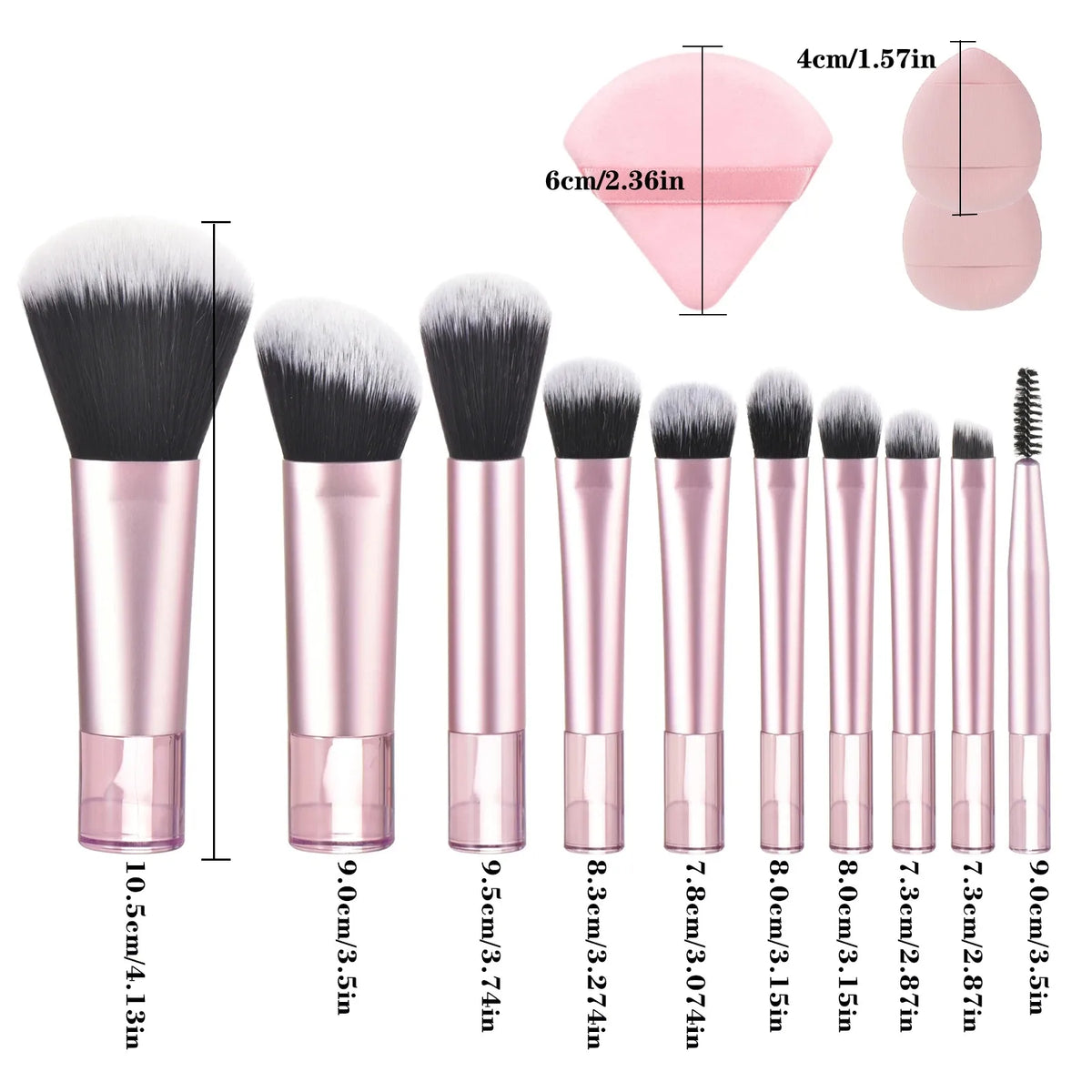 10-Pc Mini Travel Makeup Brush Set with Puff & Palm Handle Travel Makeup Brush Set QXL