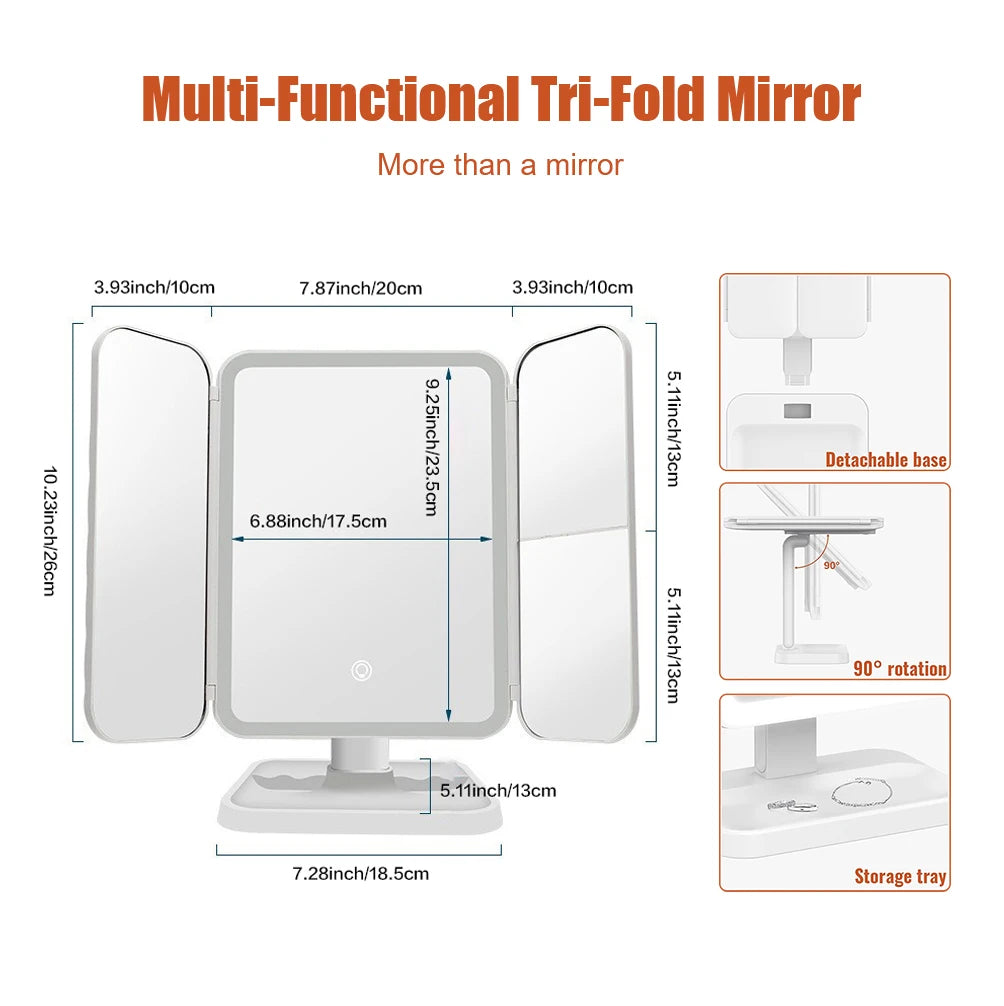 Trifold LED Makeup Mirror with Lights | Cosmomiro Vanity LED Makeup Mirror QXL