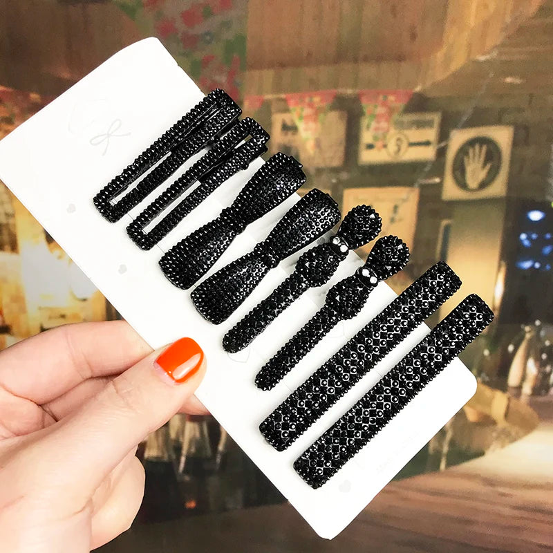 2-Pack Black Rhinestone Hair Clips | Geometric Styling Rhinestone Hair Clips QXL