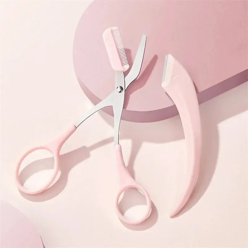 2-Pc Crescent Moon Eyebrow Trimmer & Scissors Set with Comb Eyebrow Trimmer Set QXL