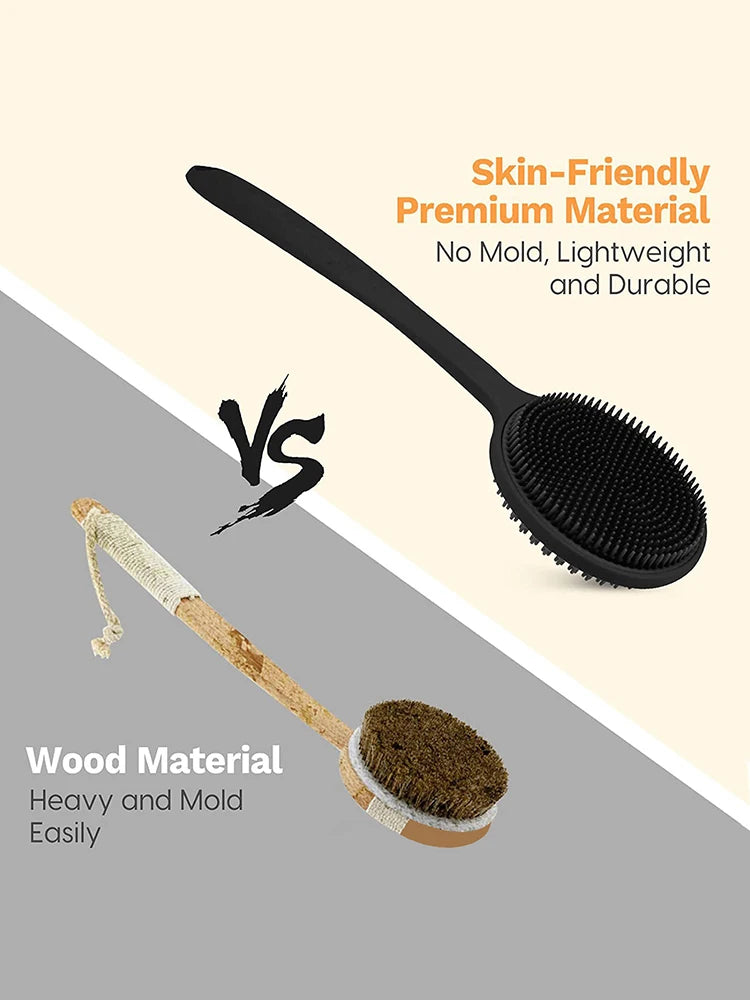 Long Handle Bath Brush & Scalp Massage Shampoo Brush Set 2-Pc Bath Brush Set QXL