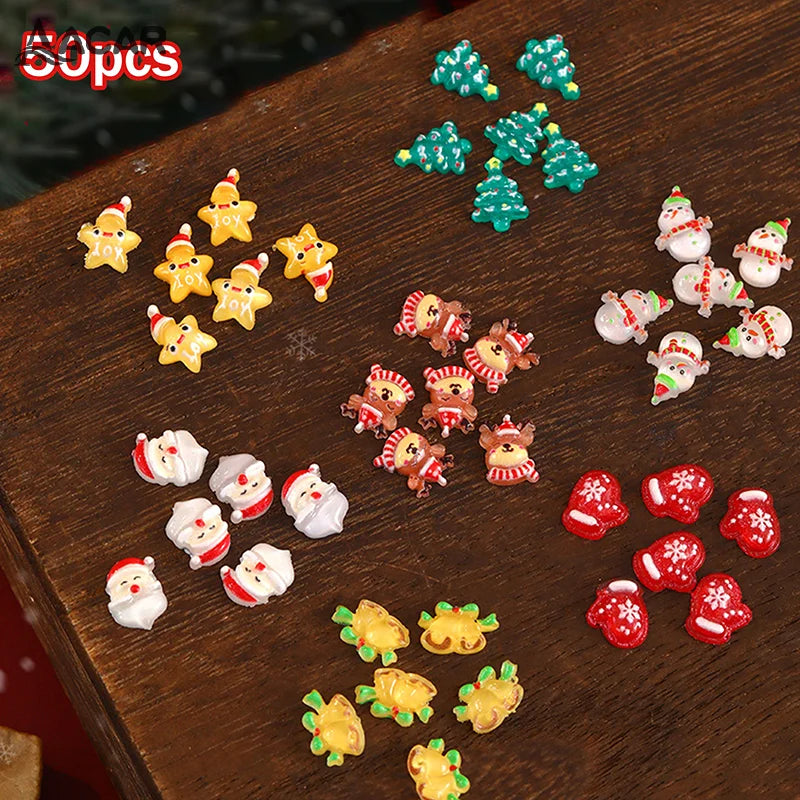 50-Pc Christmas Resin Nail Charms | Santa Snowman Reindeer Nail Art Charms QXL