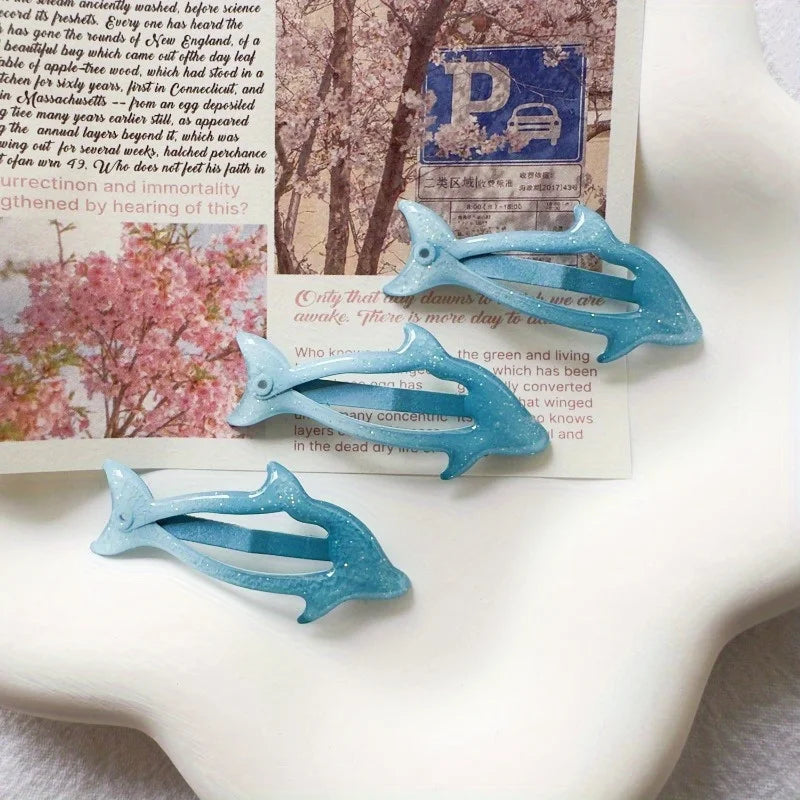Blue Sparkle Dolphin & Bunny Hair Clips – 8-Pack Resin Resin Hair Clips QXL