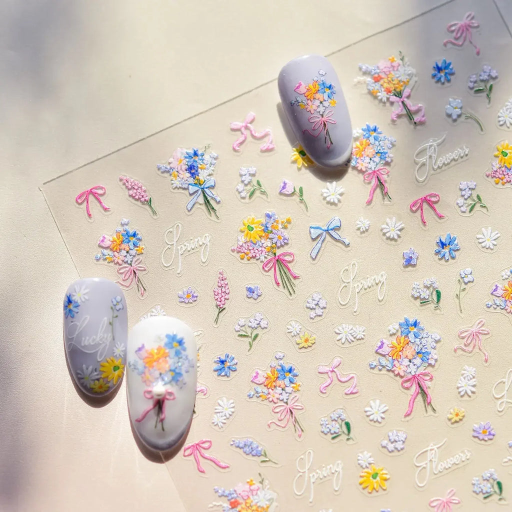 5D Floral Nail Art Stickers | Daisy & Wildflower Decals Nail Art Stickers QXL