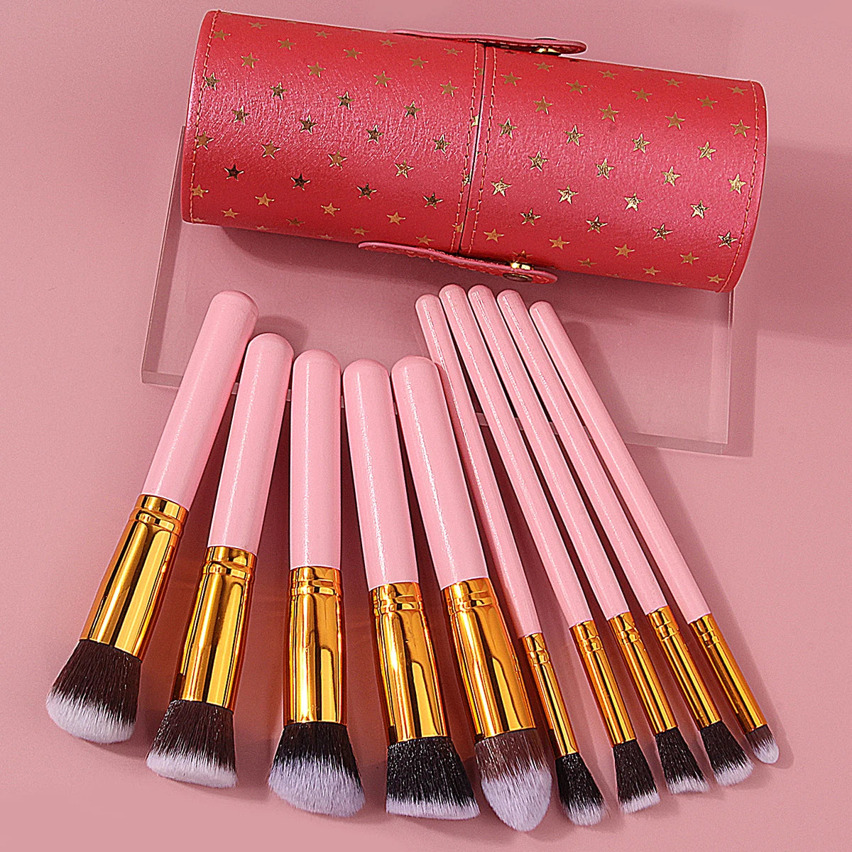 11-Pc Pink Makeup Brush Set + Star Cup | KOSSHOW Makeup Brush Set QXL Pink