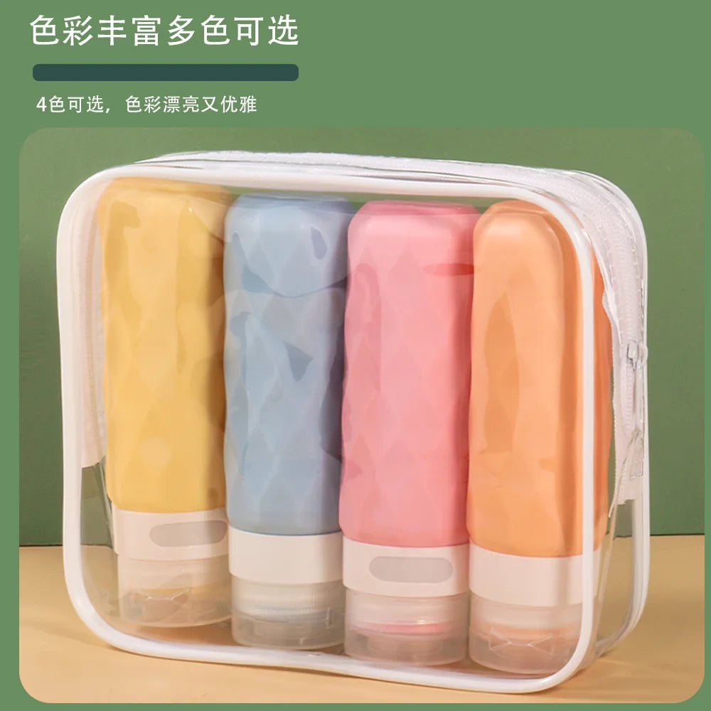 4-Pack 3oz Leak-Proof Silicone Travel Bottles + Toiletry Bag Travel Bottle Set QXL
