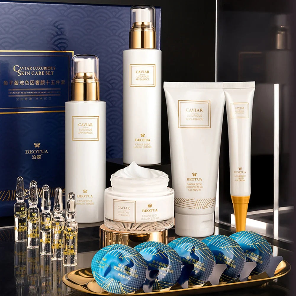 15-Piece Caviar Korean Skin Care Set | Serum, Cream & Eye Cream Skin Care Set QXL