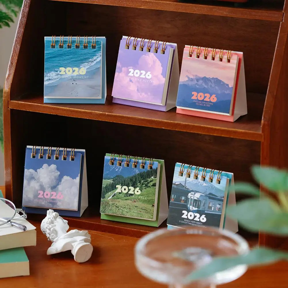 2026 Mini Desk Calendar | Landscape Coil Planner & Decor Mini Desk Calendar QXL