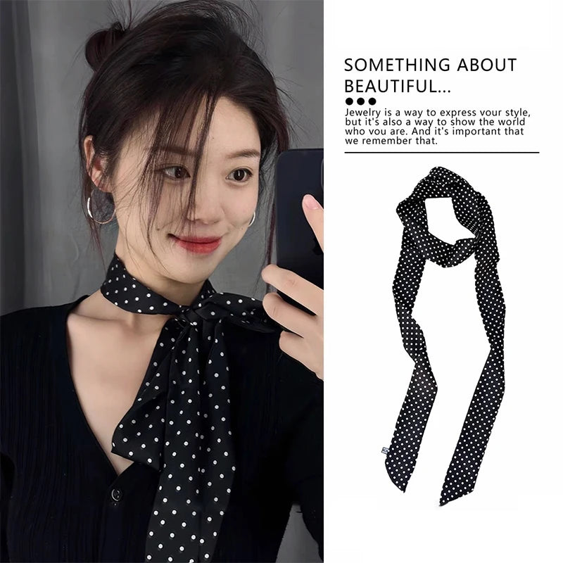 Women's Polka Dot Narrow Scarf 190cm | Headband, Bag Tie & Choker