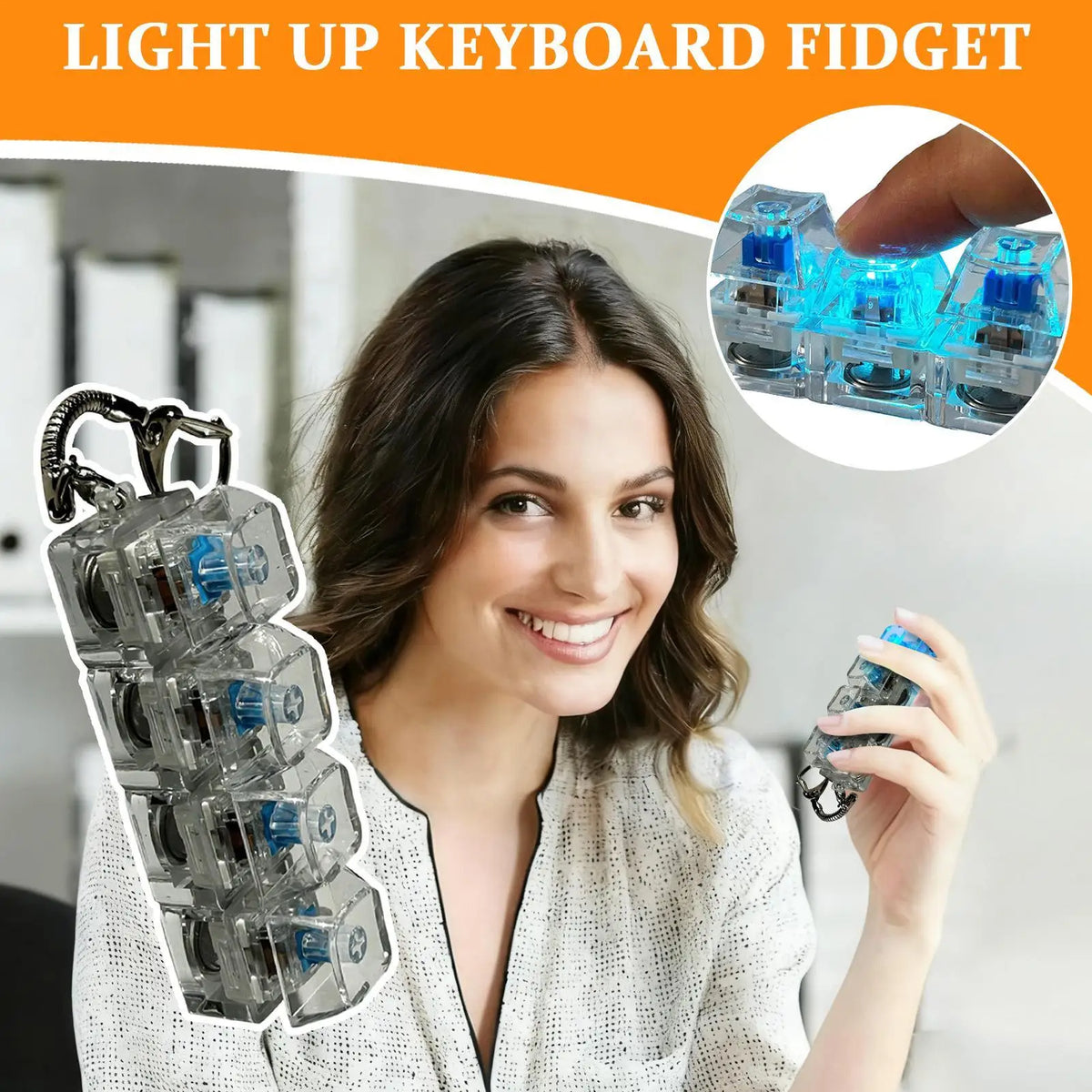Keyboard Keycap Fidget Clicker Keychain with LED Lights Fidget Clicker Toy QXL