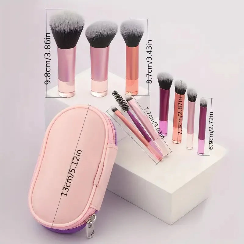 10-Piece Mini Travel Makeup Brush Set | Portable Multi-Color Travel Makeup Brush Set QXL