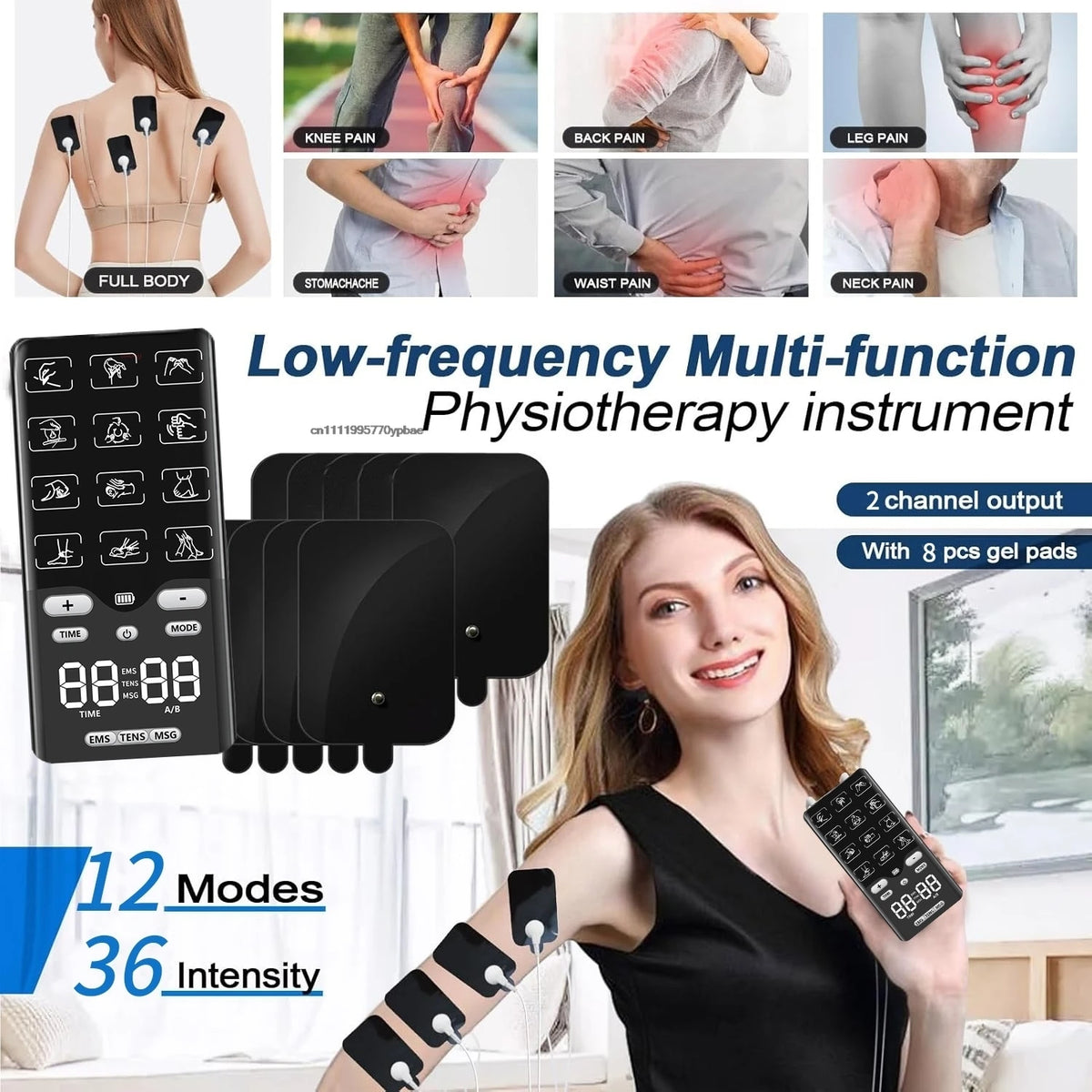 EMS TENS Muscle Stimulator | 36 Levels, 8 Electrode Pads Muscle Stimulator Massager QXL