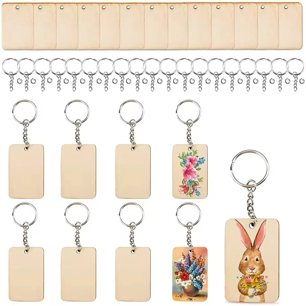 60-Pack Blank Wooden Keychains | DIY Rectangular Key Tags DIY Craft Kit QXL 60pcs Other Other