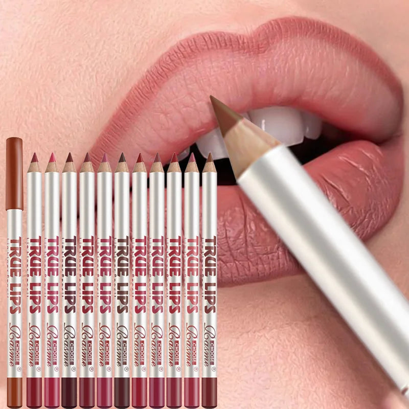 12-Pc Matte Lip Liner & Lipstick Set | Long-Lasting Color Lip Liner Set QXL